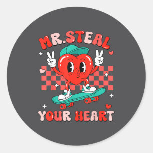 Mr Steal Your Heart For Boys Toddlers Valentine's  Classic Round Sticker