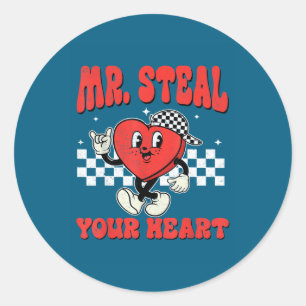 Mr Steal Your Heart For Boys Toddlers Valentine's Classic Round Sticker