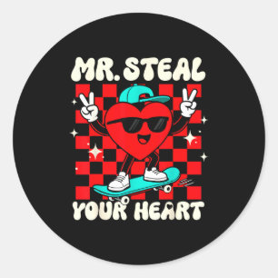 Mr Steal Your Heart For Boys Toddlers Valentine's  Classic Round Sticker