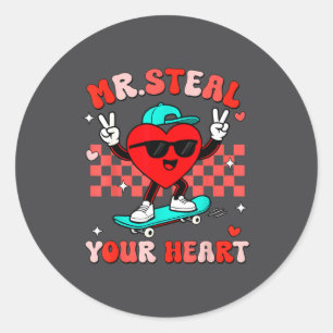 Mr Steal Your Heart For Boys Toddlers Valentine's  Classic Round Sticker