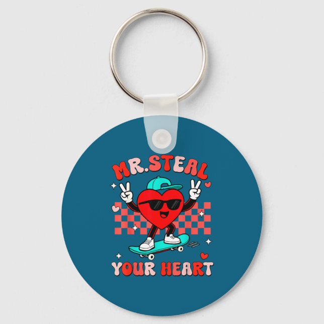 Mr Steal Your Heart For Boys Toddlers Valentine's  Keychain (Front)
