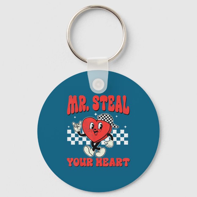 Mr Steal Your Heart For Boys Toddlers Valentine's  Keychain (Front)