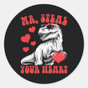 Mr Steal Your Heart Heart T-rex Dinosaur Valentine Classic Round Sticker