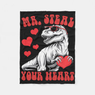 Mr Steal Your Heart Heart T-rex Dinosaur Valentine Fleece Blanket