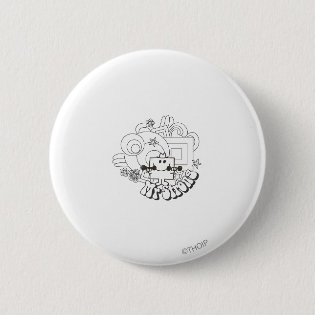 Mr. Strong | Black & White Stars & Flowers 2 Inch Round Button (Front)