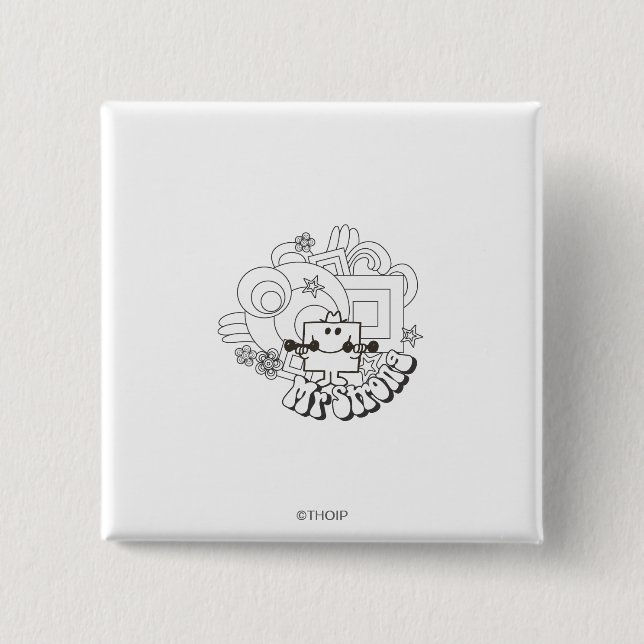 Mr. Strong | Black & White Stars & Flowers 2 Inch Square Button (Front)