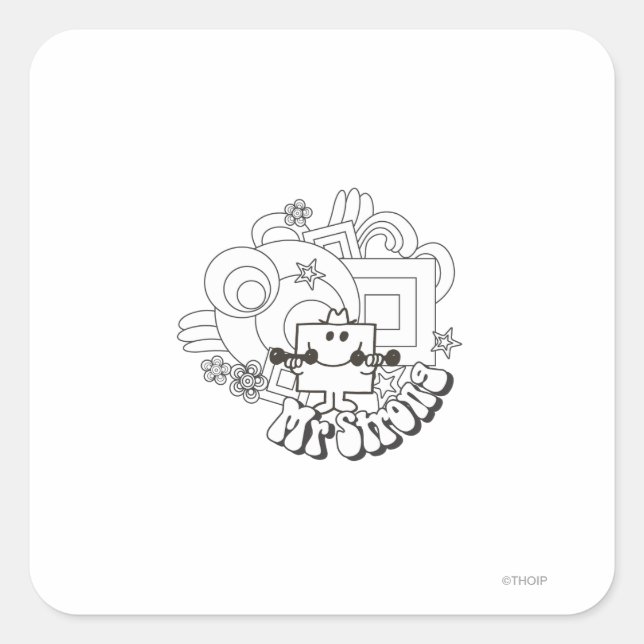 Mr. Strong | Black & White Stars & Flowers Square Sticker (Front)