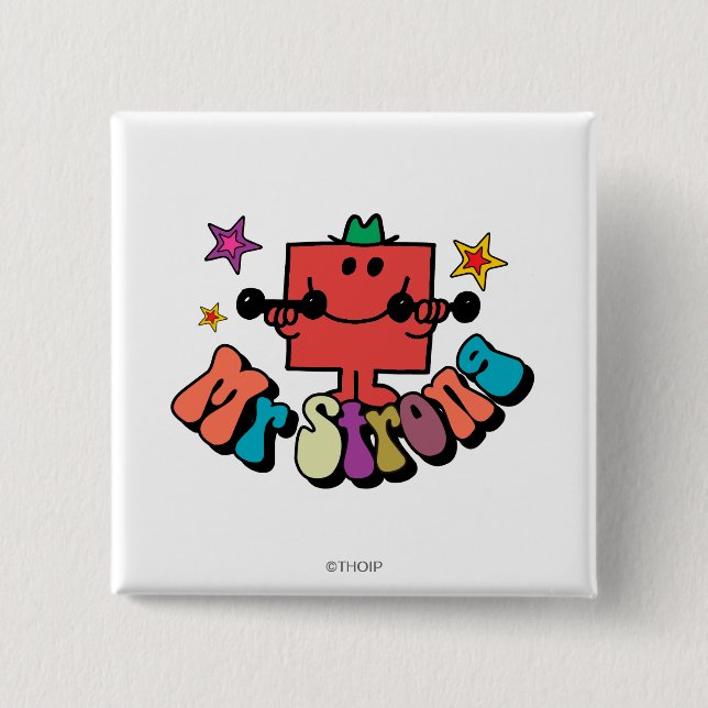 Mr. Strong | Colourful Lettering & Stars 2 Inch Square Button (Front)