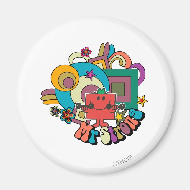 Mr. Strong | Psychedelic Swirls, Stars, & Flowers Magnet (Front)