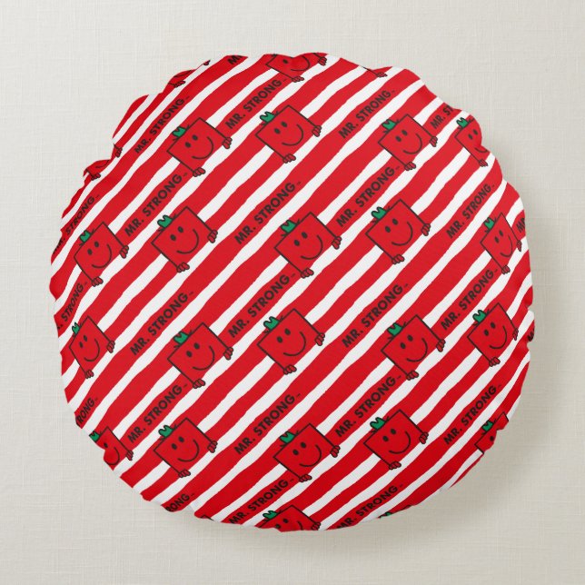 Mr Strong | Red Stripes Pattern Round Pillow (Front)