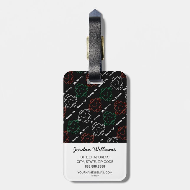 Mr Strong | Red, White & Green Pattern Luggage Tag (Back Vertical)