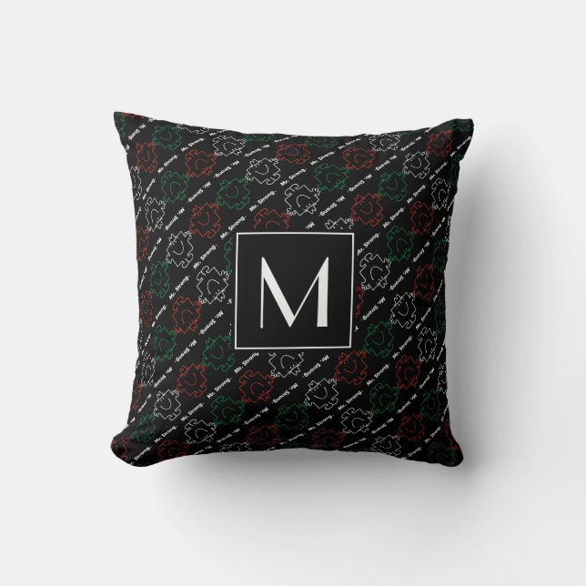 Mr Strong | Red, White & Green Pattern | Monogram Throw Pillow (Front)