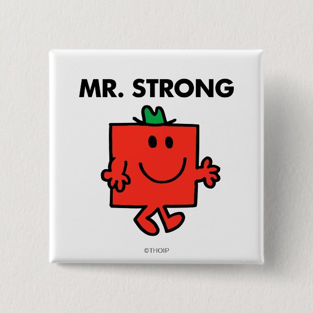 Mr. Strong Waving Hello 2 Inch Square Button (Front)