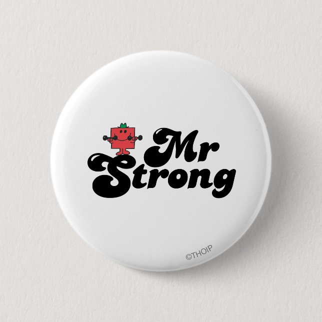 Mr. Strong | Weights & Bubble Lettering 2 Inch Round Button (Front)