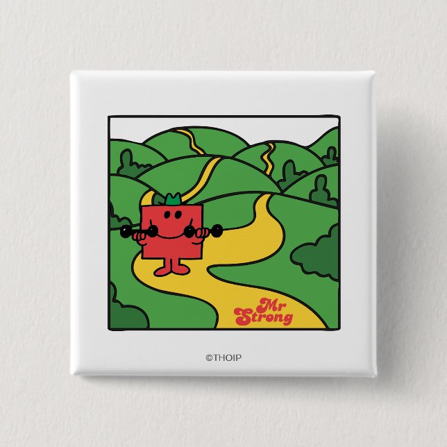 Mr. Strong | Woodland Workout 2 Inch Square Button (Front)
