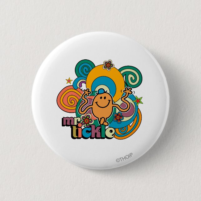 Mr. Tickle | Psychedelic Swirls, Stars, & Flowers 2 Inch Round Button (Front)