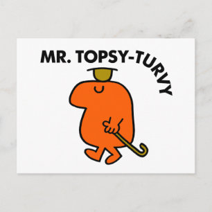 Mr. Topsy-Turvy   Upside Down Hat & Cane Postcard