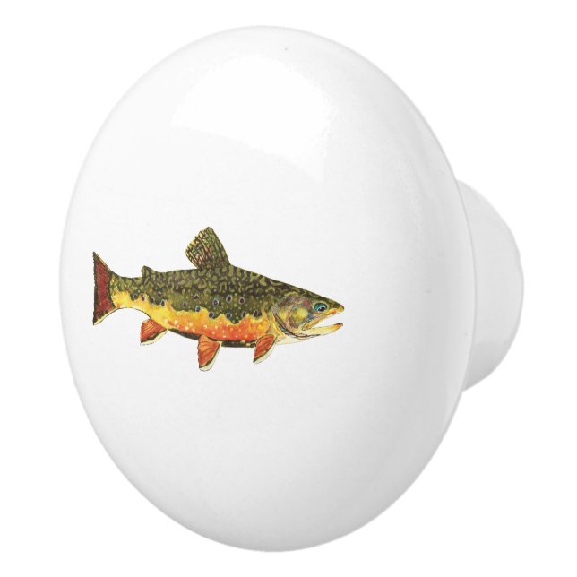 Mr. Trout Whiskers' Brookie, salvelinus fontinalis Ceramic Knob (Right)
