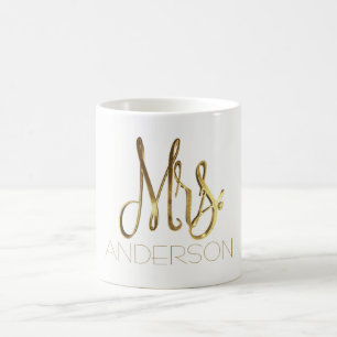 Mrs Add Name Handwriting Gold Elegant Typography Coffee Mug