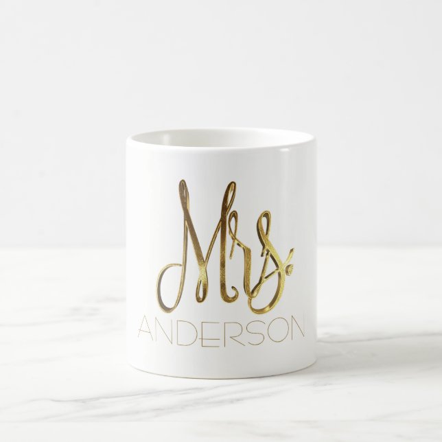 Mrs Add Name Handwriting Gold Elegant Typography Coffee Mug (Center)