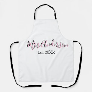 Mrs add name last name black pink est year modern  apron