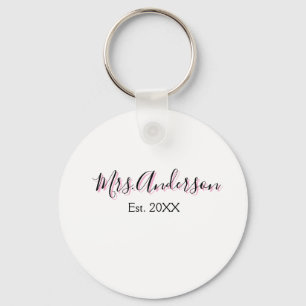 Mrs add name last name black pink est year modern  keychain