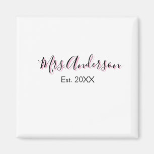 Mrs add name last name black pink est year modern  magnet