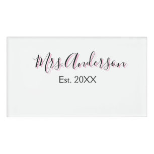 Mrs add name last name black pink est year modern tag