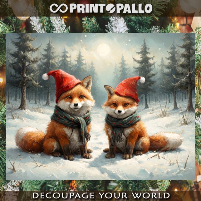 Mrs and Mr Christmas Fox with scarf and Santa hat Tissue Paper (Creator Uploaded)