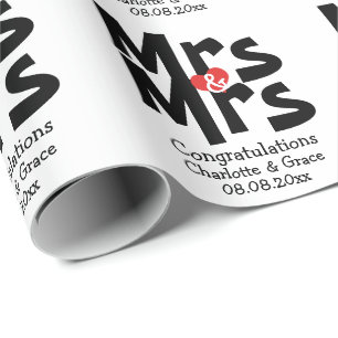 Mrs And Mrs Bold Lesbian Personalized Wedding Wrapping Paper