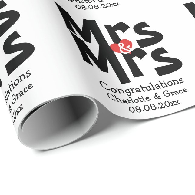 Mrs And Mrs Bold Lesbian Personalized Wedding Wrapping Paper (Roll Corner)