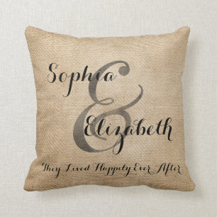 Mrs and Mrs Burlap lesbian Wedding Personalized Throw Pillow