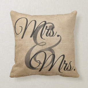 Mrs and Mrs Burlap Wedding Personalized Throw Pillow