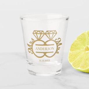 Mrs and Mrs Diamond Rings Gay Wedding Favour Shot Glass
