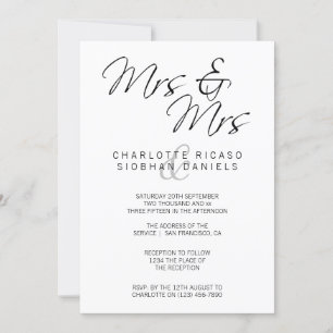 Mrs And Mrs Elegant Text Lesbian Wedding Invitation