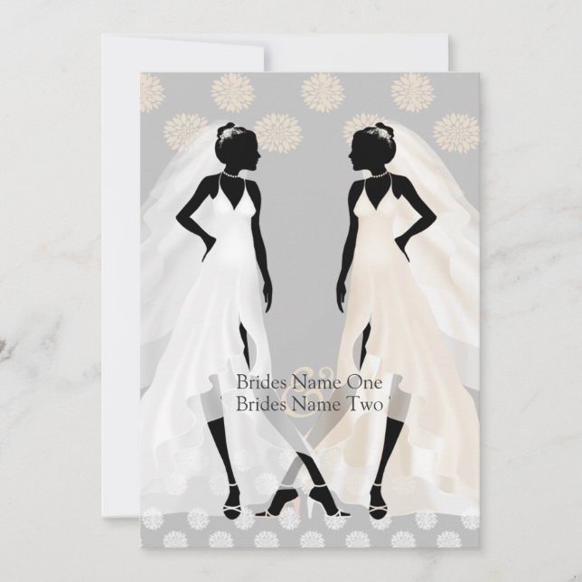 Mrs and Mrs Elegant Wedding Dress And Flower Invitation (Front)