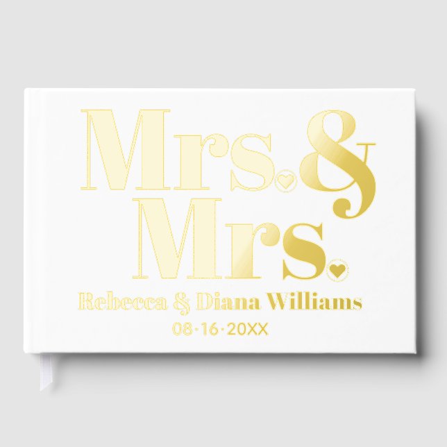 Mrs. and Mrs. lesbian white photo wedding Guest Book (Front)