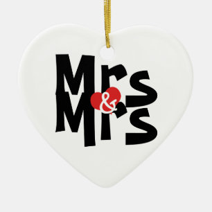 Mrs and Mrs Personalized Bold Font Lesbian Wedding Ceramic Ornament