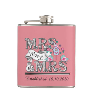Mrs and Mrs Personalized Lesbian Wedding Gifts Hip Flask