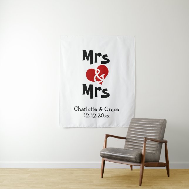 Mrs and Mrs Photo backdrop personalized wedding Tapestry (In Situ)