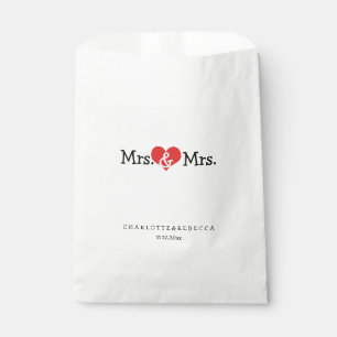 Mrs and Mrs Red Heart Wedding Personalized Favour Bag