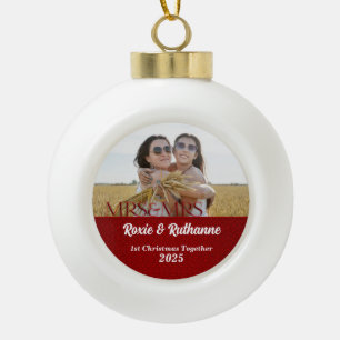 Mrs. and Mrs. Ruby Red 1st Christmas Ceramic Ball Christmas Ornament