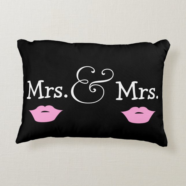 Mrs and Mrs Two Brides Lips Wedding Gift Accent Pillow (Back)