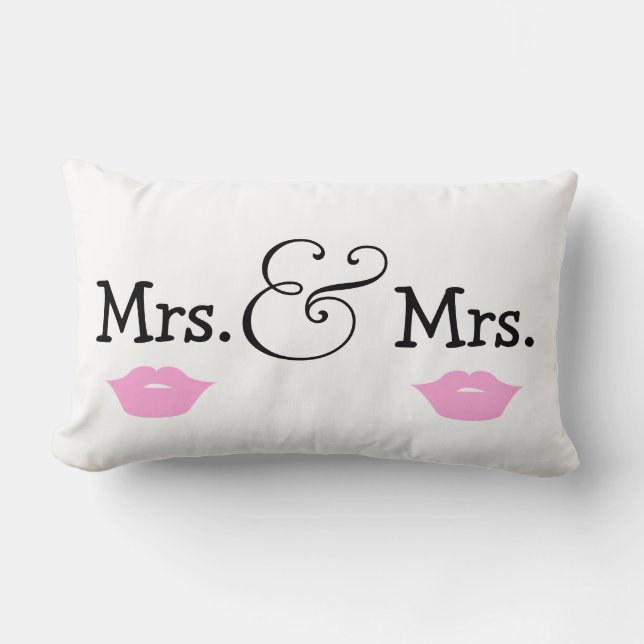 Mrs and Mrs Two Brides Lips Wedding Gift Lumbar Pillow (Front)