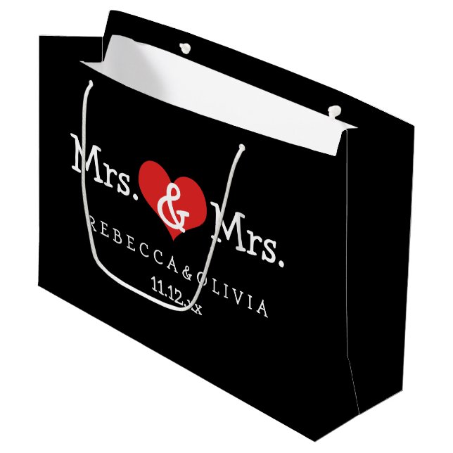 Mrs and Mrs Two Brides Wedding Customizable Large Gift Bag (Front Angled)