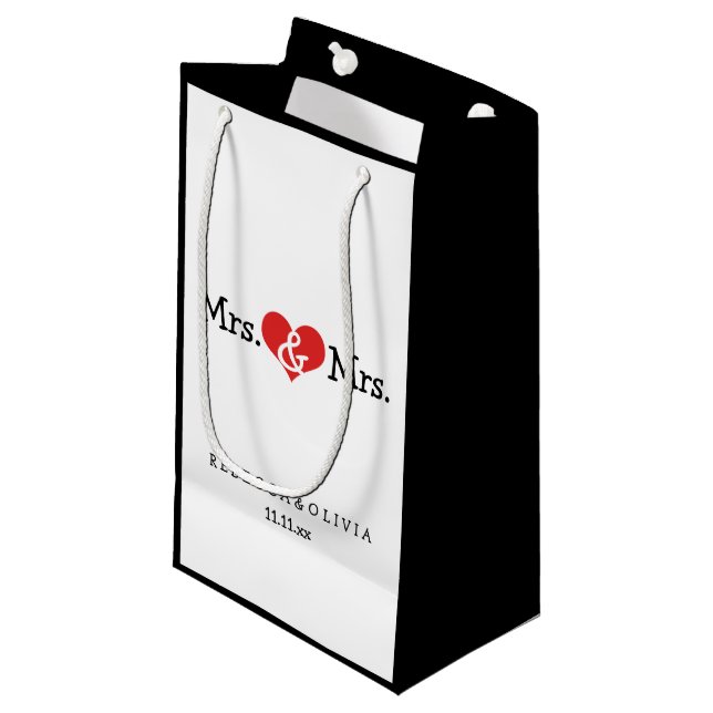 Mrs and Mrs Two Brides Wedding Customizable Small Gift Bag (Front Angled)