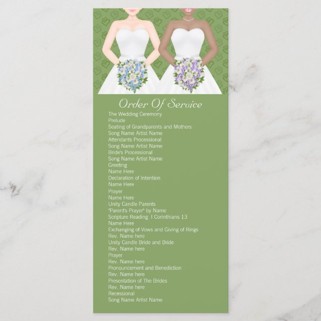 Mrs and Mrs Two Brides Wedding Service Order Program (Front)
