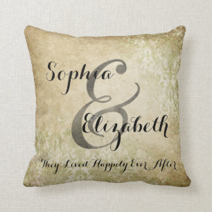 Mrs and Mrs Worn lesbian Wedding Personalized Throw Pillow