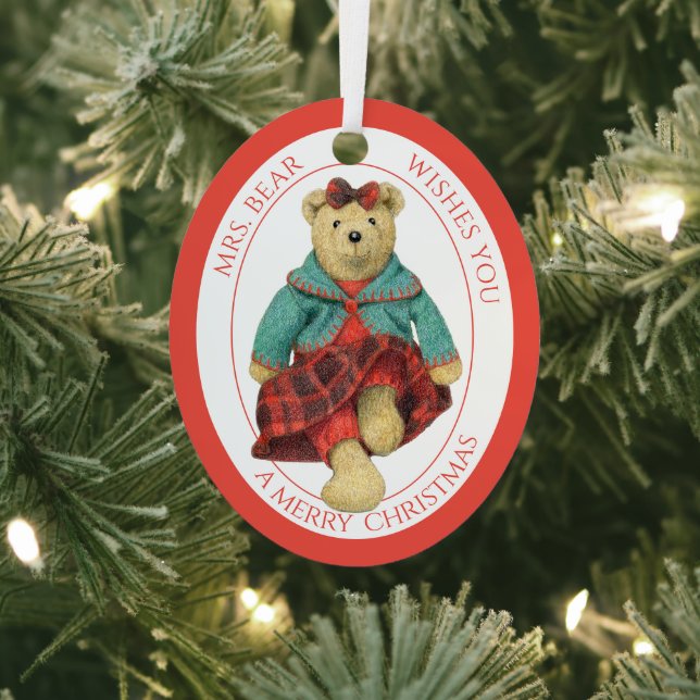 MRS. BEAR Aluminum Oval Ornament + Text (Insitu)