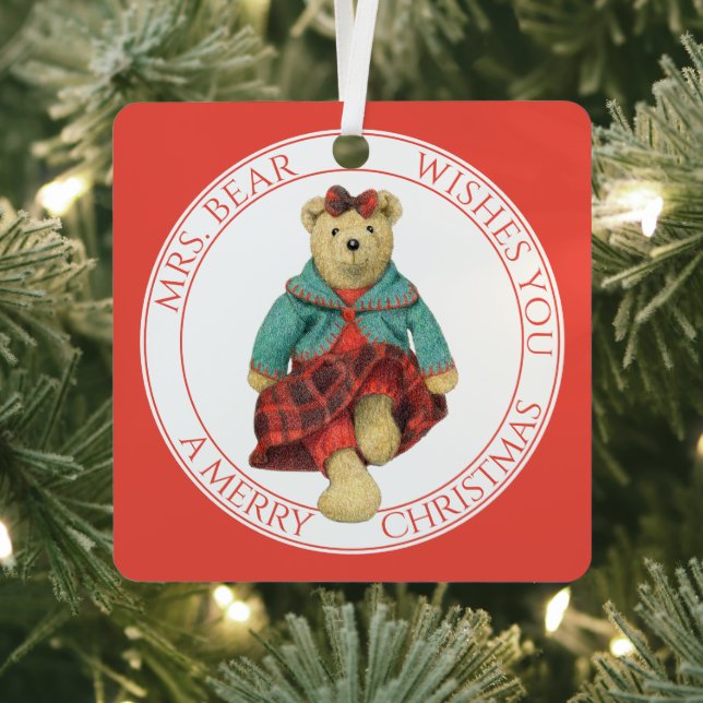 MRS. BEAR Aluminum Square Ornament + Text (Insitu)